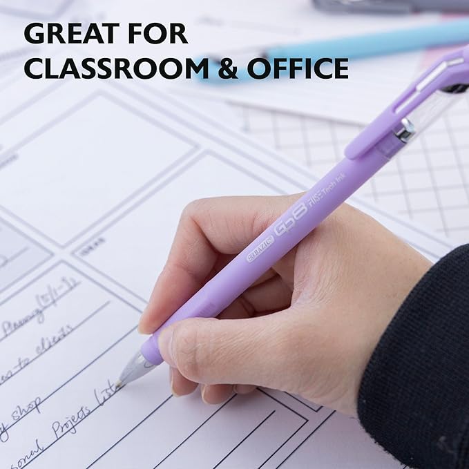 BAZIC Oil Gel Fuse Tech Ink Pen, GR8 Dazzle Black Ink w/Rubberized Barrel, 0.7 mm Medium Point Smooth Writing (3/Pack), 144-Packs