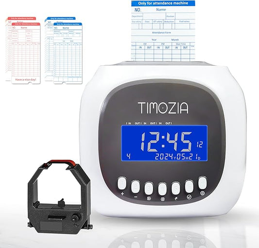 Time Clocks for Employees Small Business, Auto-Align Time Clock, 6 Punches per Day Time Machine, Clock in Machine for Employees with Time Cards, 2 Ink Ribbons and White with 50 Cards
