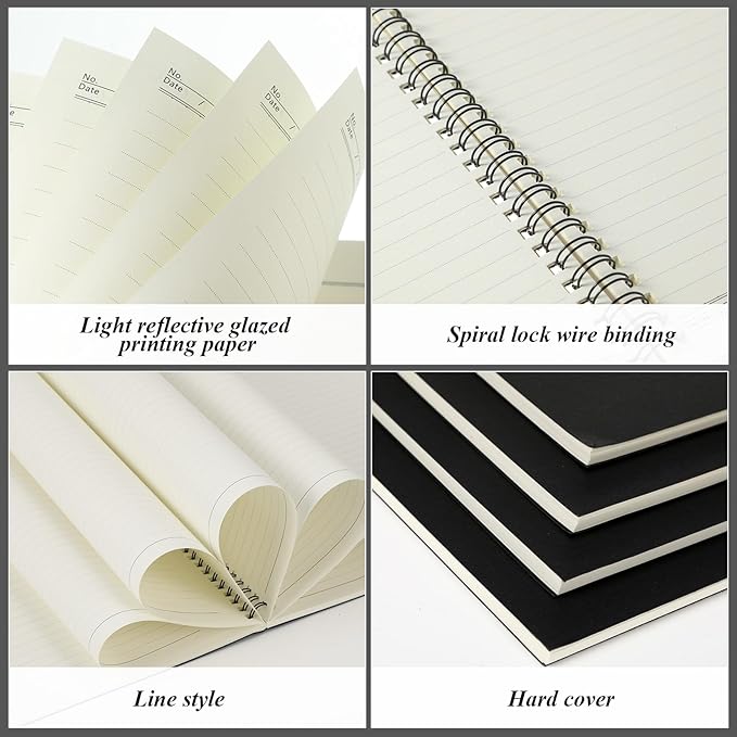 Eelosp 12 Pack Large Spiral Notebook 8.5 x 11 Inch Lined College Ruled Spiral Journal Wire Bound Notebook Kraft Cover, 120 Pages for Work Students Office Business(Black)