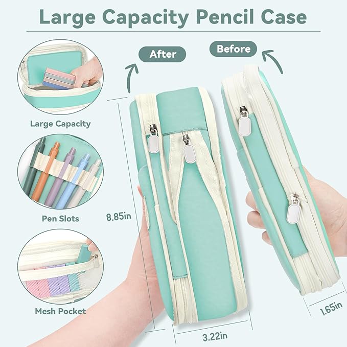 52 PCS Aesthetic School Supplies with Cute Pencil Case, Stationery Essentials with Pens Pencils and Pastel Highlighters Set,College Back to School Supplies for Teen Girls,Pastel Office Supplies-Blue