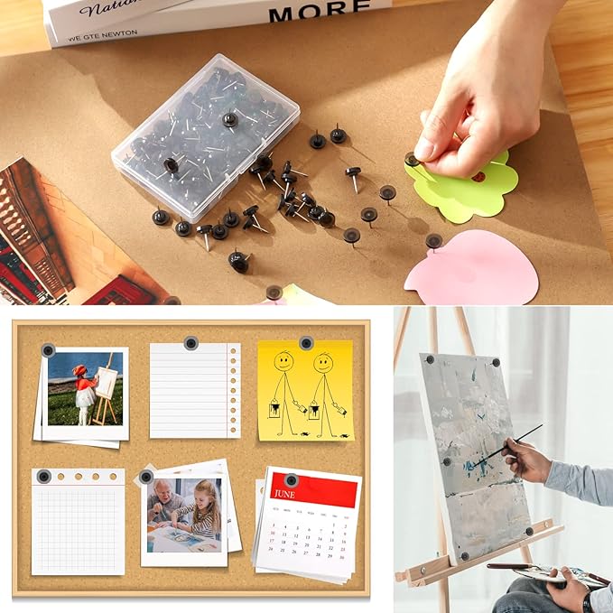 150 PCS Push Pins, Standard Plastic Head Steel Point & Black Plastic Round Head for Wall & Bulletin Boards, Fabric Markers, Crafts and Office Organization