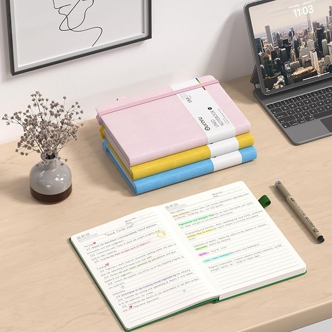 Oucaru Lined Journal Notebook, 2 Pack, 180 Pages, A5 Journals for Writing, 100 GSM Thick Paper, Small Notebooks Daily Journal for Women Men Work, Business, School, Travel Supplies