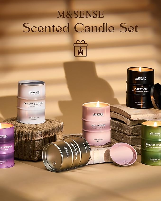 Fall Candle Gift Set | Mini Scented Candles Set | 6 Pack Candles for Home Scented,Oud Wood,Cotton Blossom,Vanilla Amber,Bamboo Rose Lavender Candle,Gift Set for Women and Men,Soy Wax 21 oz 105 Hour