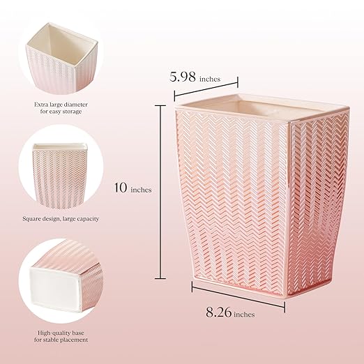 Bathroom Trash Can, Stylish Garbage Container Bin for Living Room,1.32 Gallon/5 Liters Pink Small Trash Can, Waste Basket for Bathroom, Kitchen, Office, Bedroom Room Decor