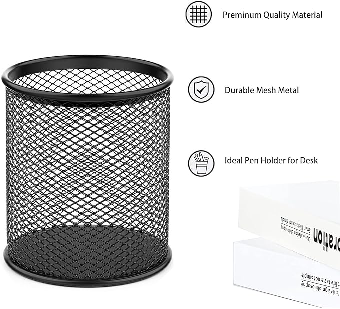 Pen Holder Mesh Pencil Holder Metal Pen Holder Pencil Holder for Desk Office Pen Organizer Black, 8 Pack