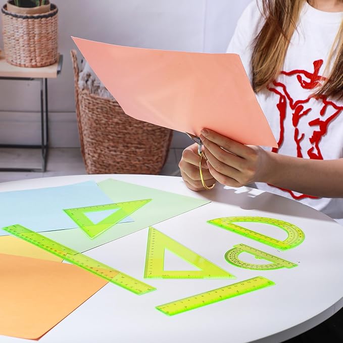 Tenare 6 Pcs Plastic Ruler Math Set Includes 12 Inch 6 Inch Straight Protractor Triangle Geometry Transparent Math Ruler Measuring Tools for School Office Home(Yellow)