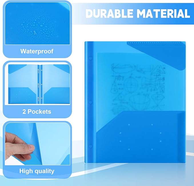 Yeaqee 50 Pack Clear 2 Pocket Folders with Prongs, Plastic Folders with Pockets and Prongs Fit Letter Size, File Folder for School Business Office Home(Blue)