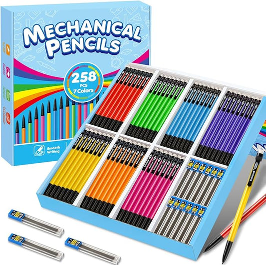 BainGesk Mechanical Pencils, 0.7mm Medium Point, HB #2 Lead, 210 Pack Bulk Mechanical Pencils and 48 Tubes Refills, Assorted Colored Barrels, Office School Supplies