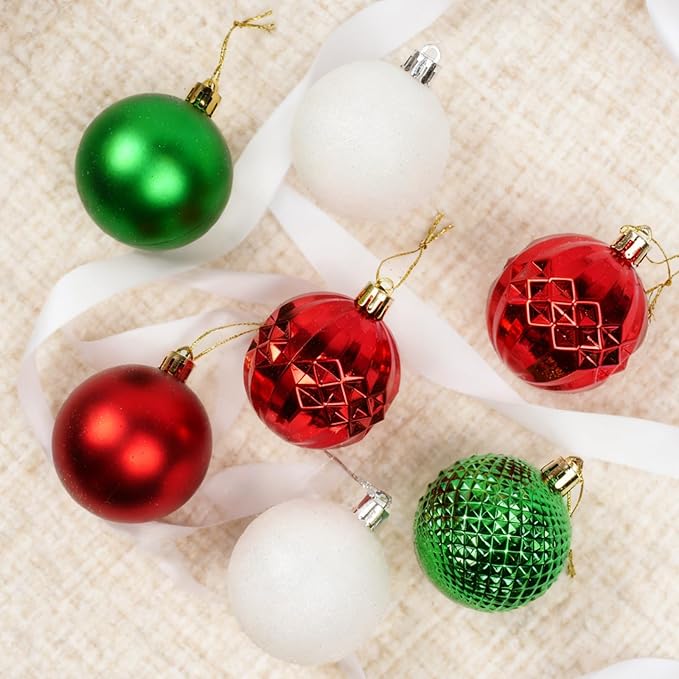 Christmas Tree Decorations Ornament Set, 60ct 2.36 Inches Red Green and White Shatterproof Christmas Ball Ornaments, Hanging Ball for Xmas Holiday Wedding Party Decor
