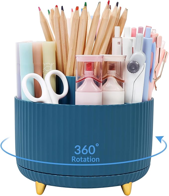 SKYDUE 360 Degree Rotating Desk Organizer, Dual-Purpose Pencil Pen Holder, Rotating Desk Pen Organizer with 5 Slots, Pencil Cup for Office, School, Home