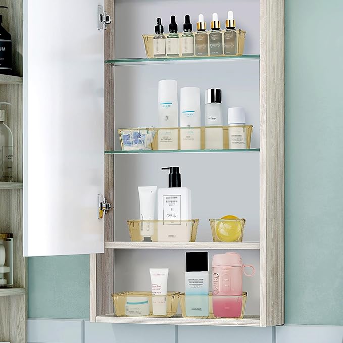 WOWBOX 25 PCS Plastic Drawer Organizer Set, 4 Sizes Desk Drawer Divider Organizers and Storage Bins for Makeup, Jewelry, Gadgets for Kitchen, Bedroom, Bathroom, Office, Clear Champagne