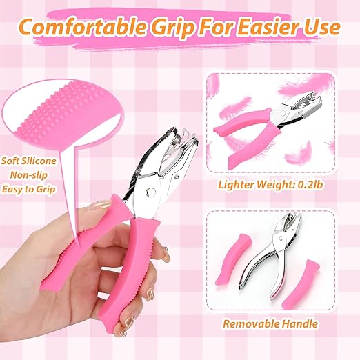 6 Pcs Hole Punch Set for Crafts - 1/16" 1/8" 1/4" Shapes (Circle, Heart, Star, Triangle) with Soft-Grip Handles | Paper Puncher for Binders, Scrapbooking, School, Card Making