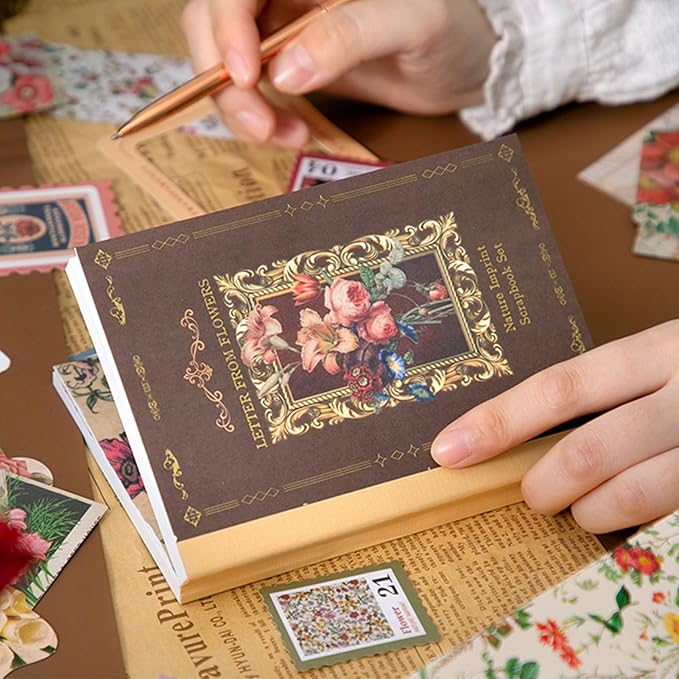 Funto Scrapbooking Kit(154 PCS), Vintage Collection-Letter from Flowers, Perfect for Bullet Scrapbooking Materials, Planner DIY Arts Craft Collage