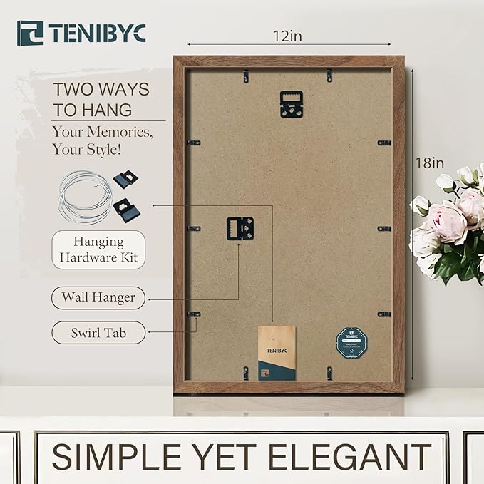 12x18 Walnut Picture Frame Set of 3 with HD Glass - Natural Brown, Solid Wood Poster Frame, Wall Hanging