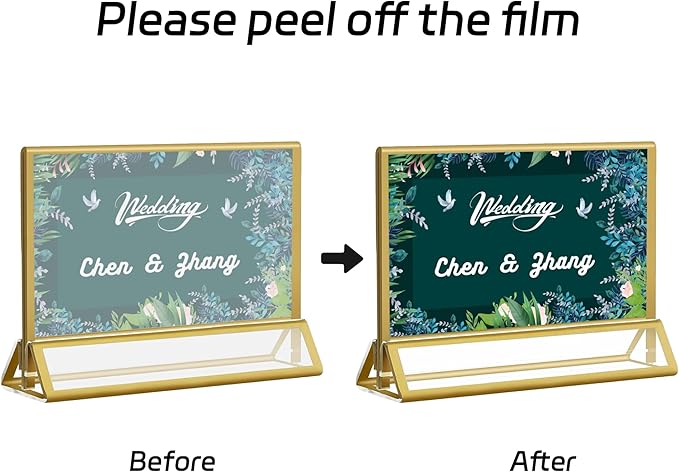 Acrylic Sign Holders Golden Border 8 Pack 7x5 Wedding Table Number Frames Double Sided Table Menu Stands with Horizontal Stand, Photos and Art Display