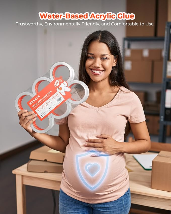 MUNBYN Heavy Duty Shipping Packing Clear Tape Refill for Dispenser with Total 360 Yards, 2.7mil, 1.88 inches *60 Yard(Per Rolls) Great for Shipping Packing Moving Mailing Office Storage