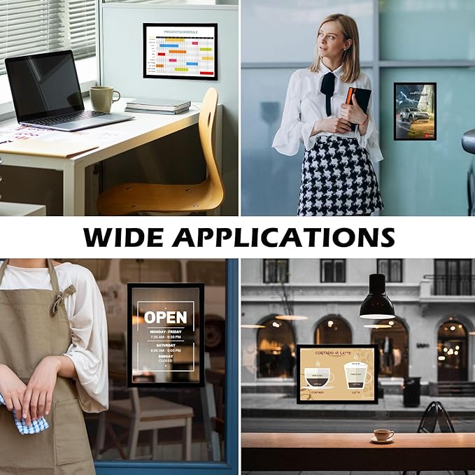 Magnetic Sign Holder - 8.5×11" Wall Mounted Self-Adhesive Magnetic Paper Holder,Transparent Wall Display Frame with Black Edge,Suitable for Office, Store, Mall, Home (6pack)