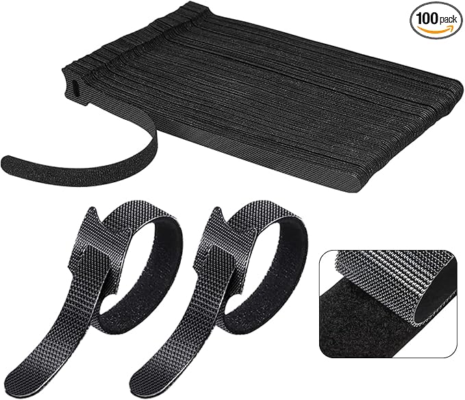 100 PCS 8 Inch Reusable Cable Ties, Adjustable Cable Management Wire Straps with Hook and Loop, Multi-purpose for Home, Office and Data Centers Organizer by QINGLER