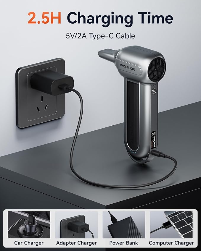 WOLFBOX MF100 Electric Air Duster-150000RPM Super Power Cordless Air Duster, Rechargeable Brushless Motor Durable Blower, 3-Gear Adjustable Dust Blower for Computer, Keyboard, Outdoor, House and Car