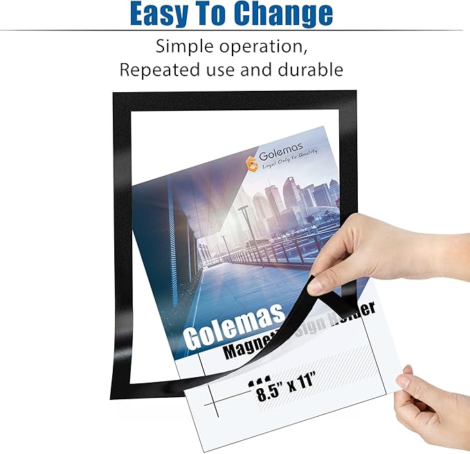 Magnetic Sign Holder, 8.5 x 11 Wall Mount Self Adhesive Document Display Frames, Double Sided Display for Glass Window (Black, 10pack)