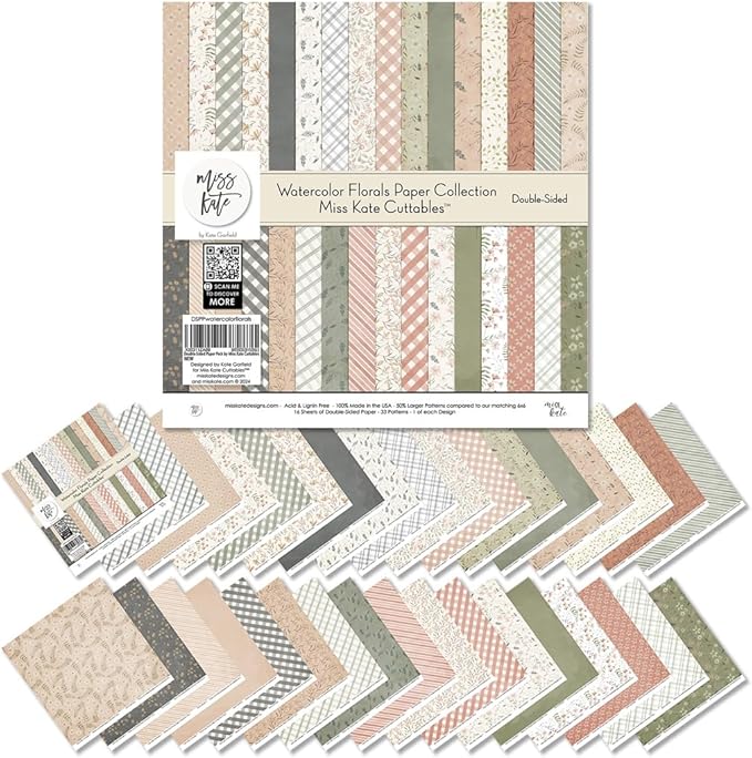 Pattern Paper Pack - Watercolor Florals - 12x12 Scrapbook Paper 12x12 Floral Scrapbook Card Making Crafting Scrapbooking - by Miss Kate Cuttables