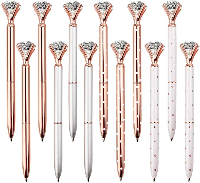 Set of 12 Diamond Pens – Elegant Crystal Topped Writing Instruments for Gifting, Office, and Special Occasions