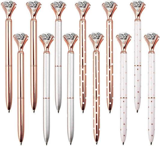 Set of 12 Diamond Pens – Elegant Crystal Topped Writing Instruments for Gifting, Office, and Special Occasions