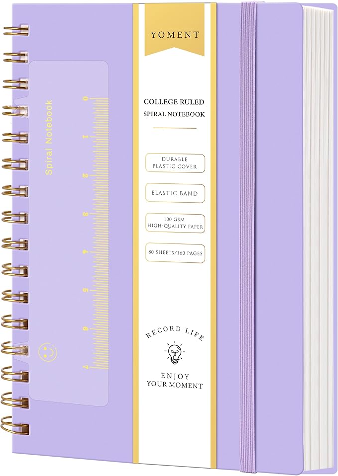 Yoment Spiral Notebook College Ruled A5 Spiral Bound Journal 160 Pages Thick Paper Plastic Hardcover Spiral Notebook 5x7 Wire Bound Notebooks for Note Taking School Office Supplies, Purple