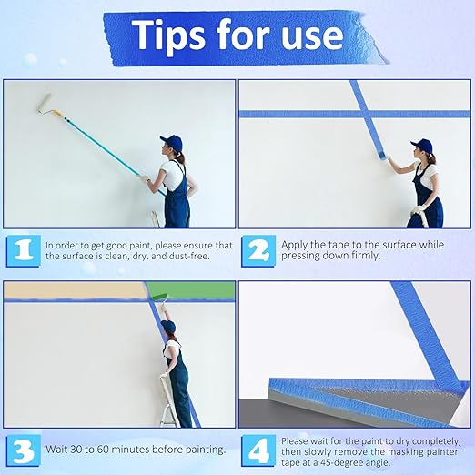 6 Rolls Blue Painters Tape Bulk 3 inch x 60 Yards, Total 360 Yd, Painters Masking Tape No Residue Wall Painting Tape Artist Tape Trim Edge Finishing Tape for Wall Painting Decoration DIY Supplies