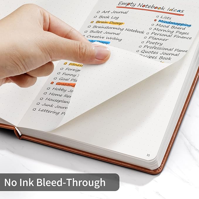 Annecy Numbered Bullet Dotted Journal Notebook, Medium 5.5x 8.25, 160 Pages 100GSM Writing Paper, A5 Brown Faux Leather Cover with Pen Loop