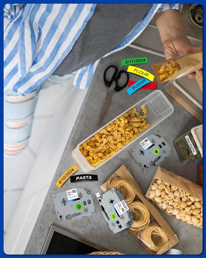 6Pk Replace for Brother Label Maker Tape Work with Brother P Touch Label Tape 12mm 0.47 Laminated Colored TZ 1/2" TZe-B31 TZe-335 TZe431-731 for PT-H103w H110 D210 D400 1180 1280 1890 2040,8m 26.2ft