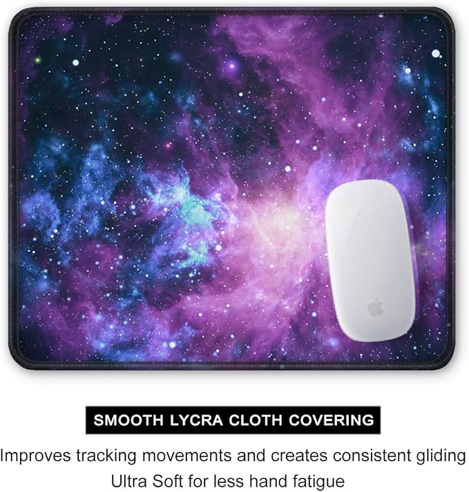 Auhoahsil Mouse Pad, 12 x 10 in Galaxy Theme Computer Mouse Pad for Desk, Premium-Textured Non-Slip Rubber Stitched Edges Waterproof Square Mouse Mat for Gaming Work Wireless Mice, Purple