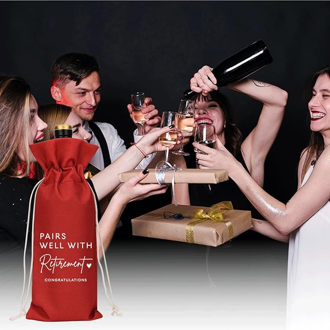 XFW Red Retirement Wine Bag Retirement Gifts for Women Men Farewell Gifts for Coworkers Going Away Gift for Friends Boss