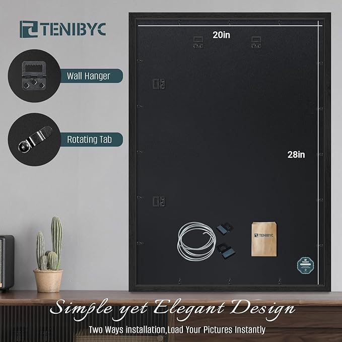 20x28 Picture Frames Set - 3 Pack - Black Solid Wood Poster Frame - Exclusive Woodgrain - Rooms, Offices, Gallery, Studio, and Hallway, Wall Display Decor