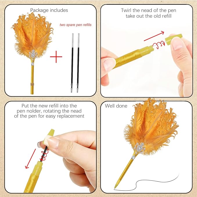 CROWN GUIDE Luxury Feather Quill Pen with Shiny Rhinestones & Curled Goose Feathers- Wedding Guest Book Pen, Great Gatsby/HP Party Supplies, Bridal Shower Gift with Rose Gold Heart Charm (13.8",Blue)