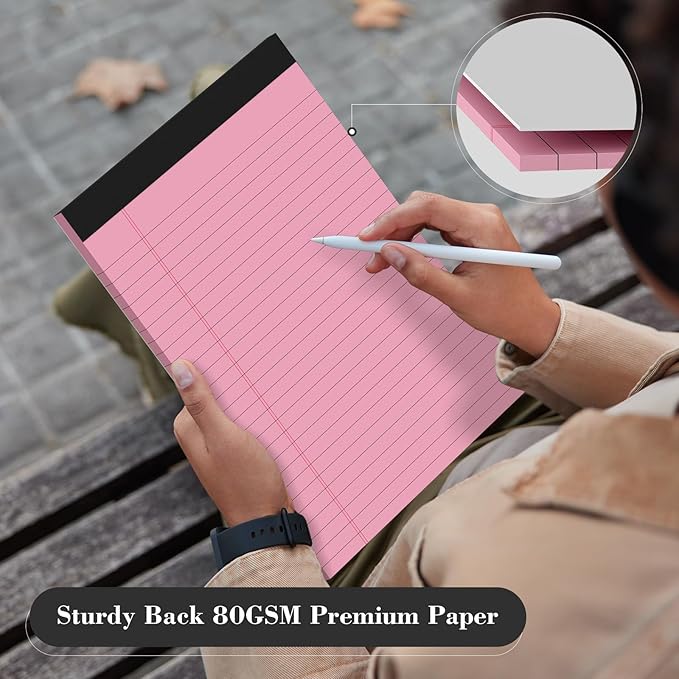 Colored Legal Pads 8.5x11 Legal Pads 2 Pack Wide Ruled Notepads Colored Note Pads 8.5x11 Perforated Legal Notepads 21LB Legal Pad 30 Sheets Writing Pads for School, College, Office (Pink/Blue)