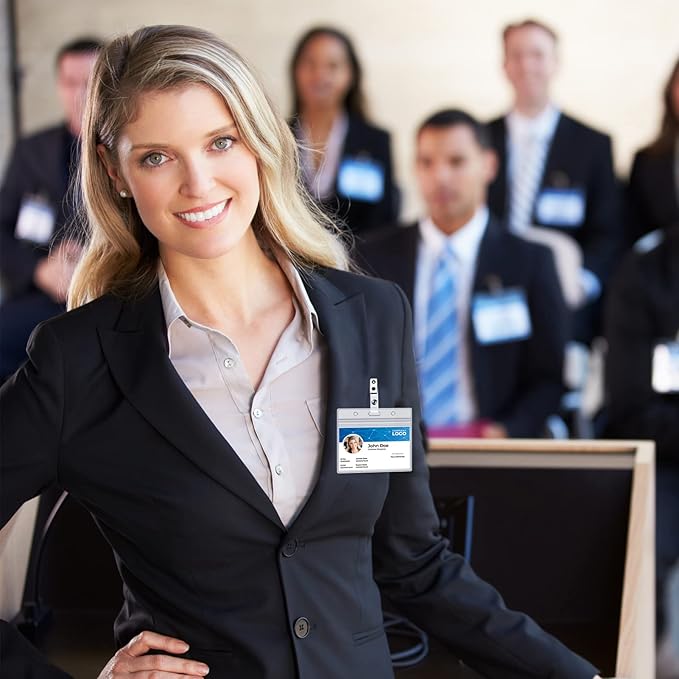 200 Pcs Clear Badge Holder Horizontal ID Card Holder Waterproof Plastic Card Name Badge Holder for Office, School, Conference