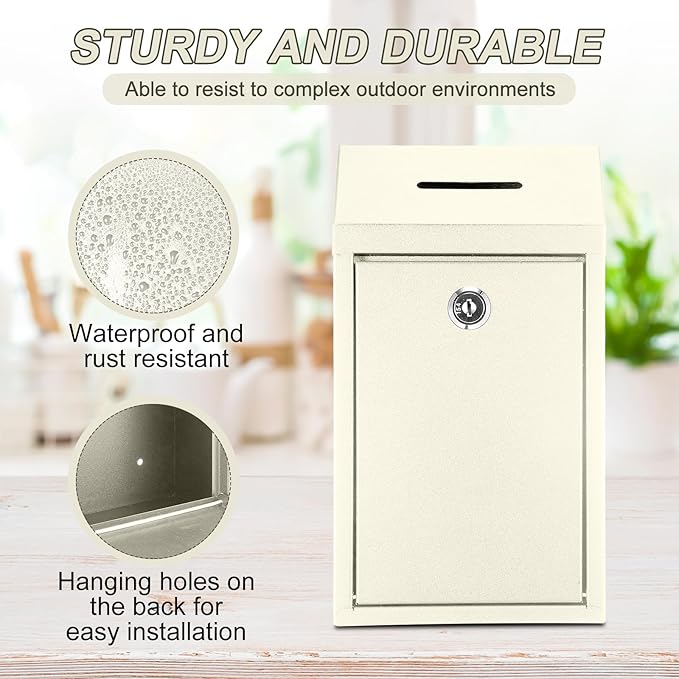 Metal Donation Cash Box Collection Safe Suggestion Box with Lock Wall Mounted Mailbox Delivery Ballot Container for Home Office Outdoor Door