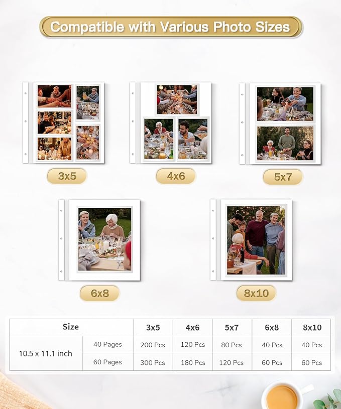 Popotop Photo Album Self Adhesive Scrapbook Album for 4x6 5x7 8x10 Pictures DIY Photo Book as Scrapbooking Supplies Kits, Birthday Gifts for Women Mom Wedding Baby Family Travel