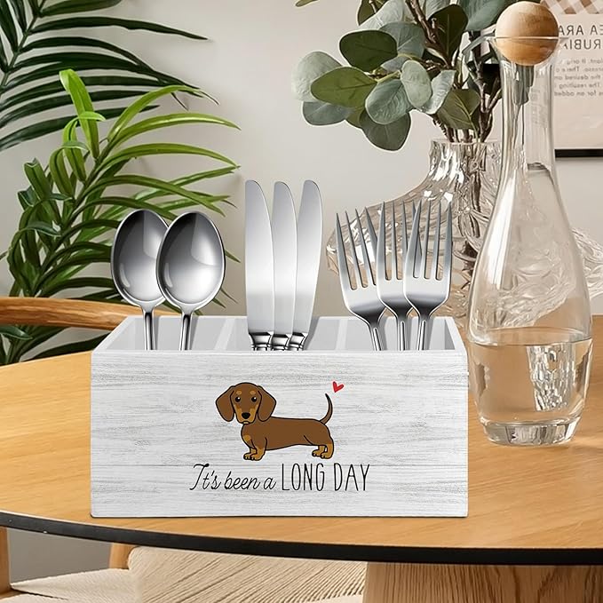 Funny Dachshund Pen Pencil Holder Organizer for Desk Accessories, Weiner Dog Gifts Wooden Box Sign Desk Decor for Home Office Decoration, Gifts for Dachshund Lovers Women Men