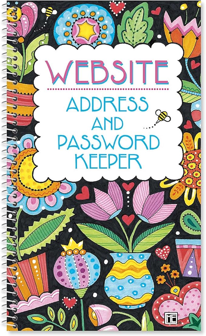 Current Mary Engelbreit Password & PIN Keeper Book, 94 Pages, 5” x 8.5” Size Spiral Bound, Soft Cover Internet Organizer for Offline Website, Login, & Username Storage