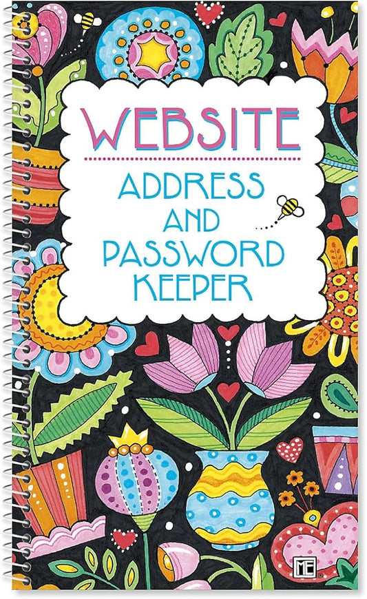 Current Mary Engelbreit Password & PIN Keeper Book, 94 Pages, 5” x 8.5” Size Spiral Bound, Soft Cover Internet Organizer for Offline Website, Login, & Username Storage