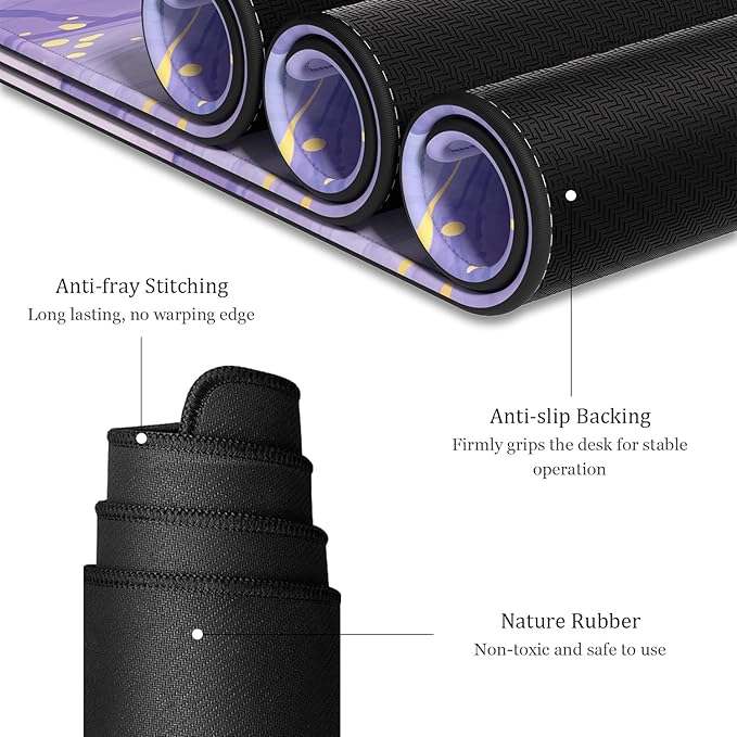 Desk Mat, 32" x 16" XXL Extended Large Gaming Mouse Pad, Desktop Decor Desk Pad, Cute Men Women Office Supplies and Accessories, XL Mouse Mat for Laptop & Keyboard, Minimalism Purple Marble