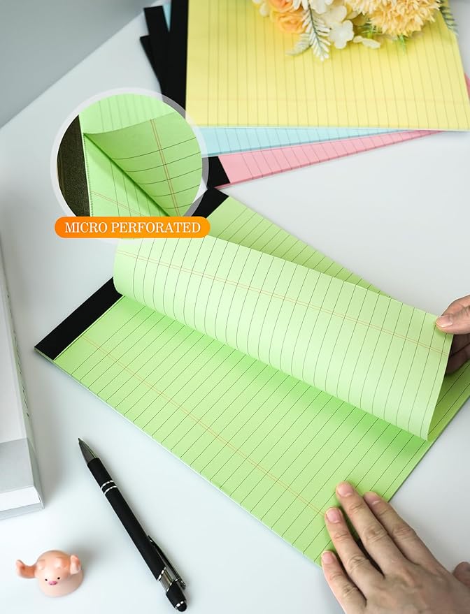 Legal Pads 8.5 x 11 Colored, 8 Pack Legal Notepads 8.5 x 11, Colored Note Pads 8.5 x 11 Writing Pad, Pink Notebook Paper 8.5 x 11, Lined Paper Tablets 8.5 x 11 Pads of Paper, Wide Ruled, 30 Sheets/Pad