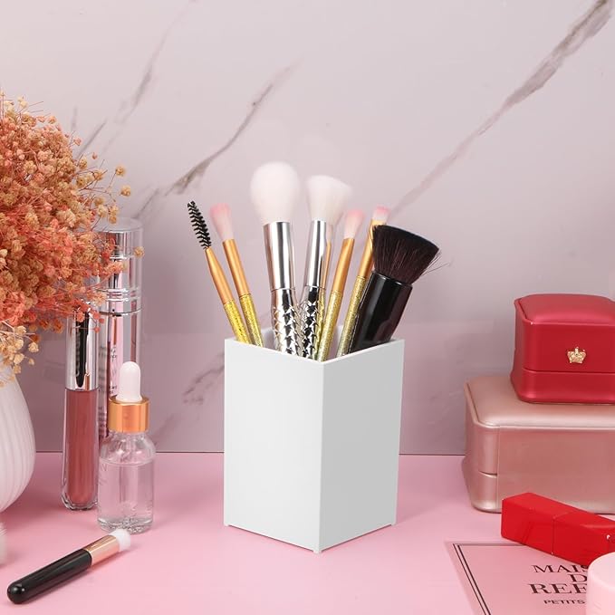 10Pack White Acrylic Pen Holder, Desktop Pencil Organizer Makeup Brush Holder Acrylic Pencil Cup Stationery Pencil Holder for Desk Office Pen Organizer