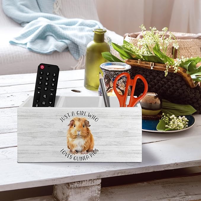 Guinea Pig Gifts Pen Pencil Holder Organizer for Desk Accessories, Just a Girl Who Loves Guinea Pigs Wooden Box Sign Desk Decor for Home Office Decoration, Animal Lover Gifts