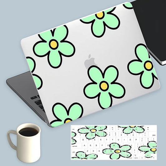 KEROM Compatible for MacBook Air 13 inch Case 2025 M4, 2024-2022 M3 M2 A3240 A3113 A2681, Cute Sleek Aesthetic Plastic Hard Shell & Keyboard Cover for MacBook Air 13.6 inch Case, Minimalist Flower