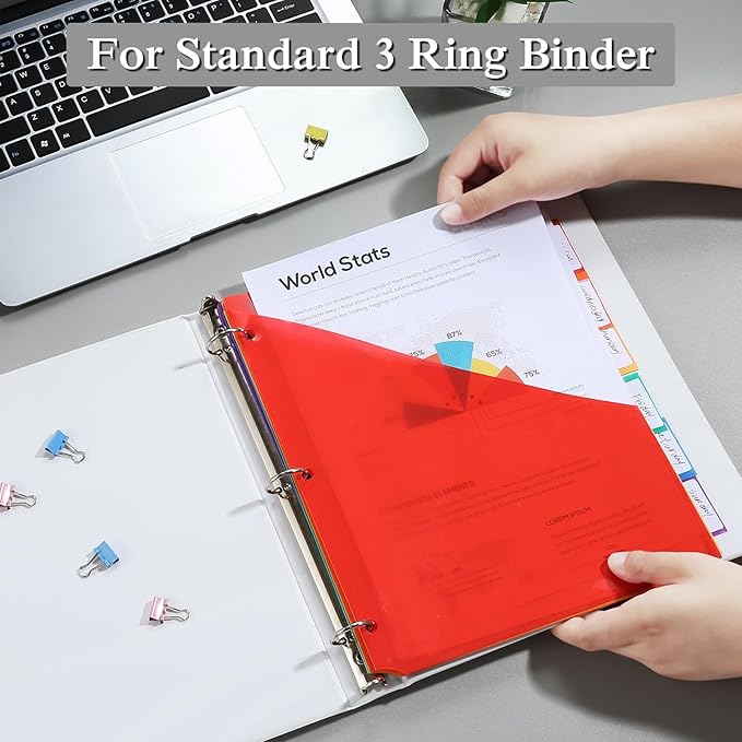 SEEKIND 12 Pack Binder Dividers with Pocket,12 Tab Binder Dividers for 3 Ring Binders,Subject Dividers for US Letter Size in 0.5, 1, 2, 3 inch Binders, Multicolor (12)