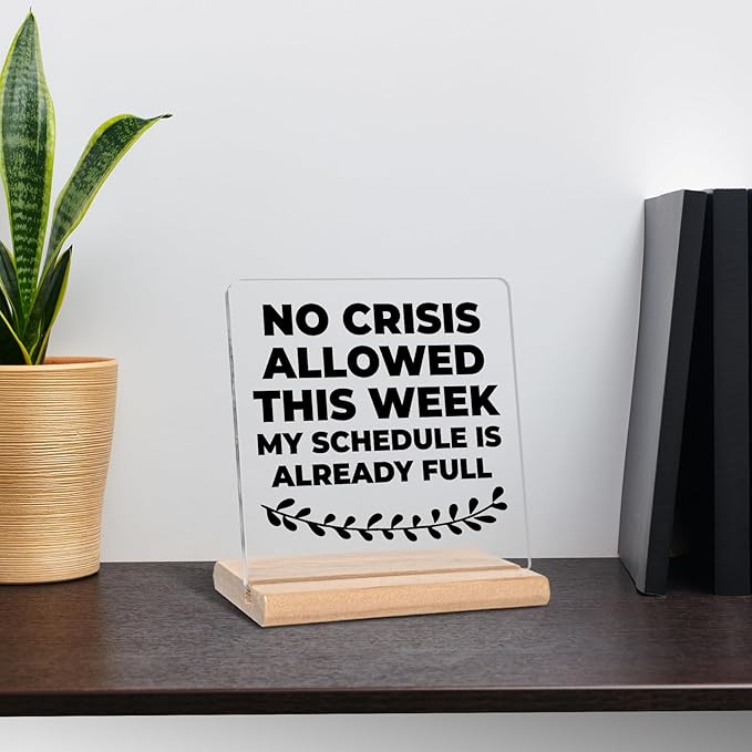 Funny Office Gifts for Women Men, No Crisis Allowed This Week Acrylic Decorative Sign for Home Office, Funny Boss Gifts for Boss Lady, Coworker, Manager