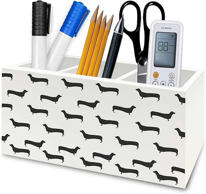 Black Dachshund Pen Pencil Holder Organizer for Desk, Weiner Dog Gifts Wooden Box Signs Decorations for Home Office Desk Tabletop, Dachshund Lovers Gifts for Women Men